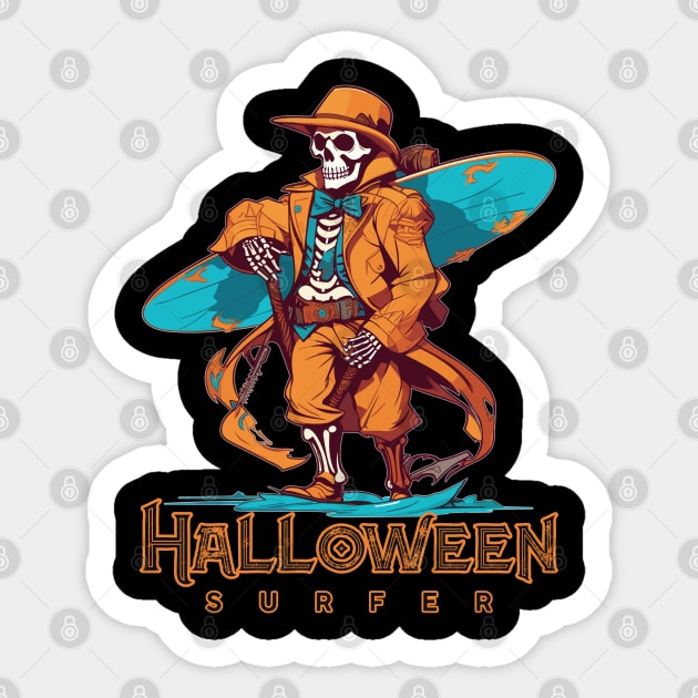 Halloween Beach Surfer Skeleton Sticker by DanielLiamGill